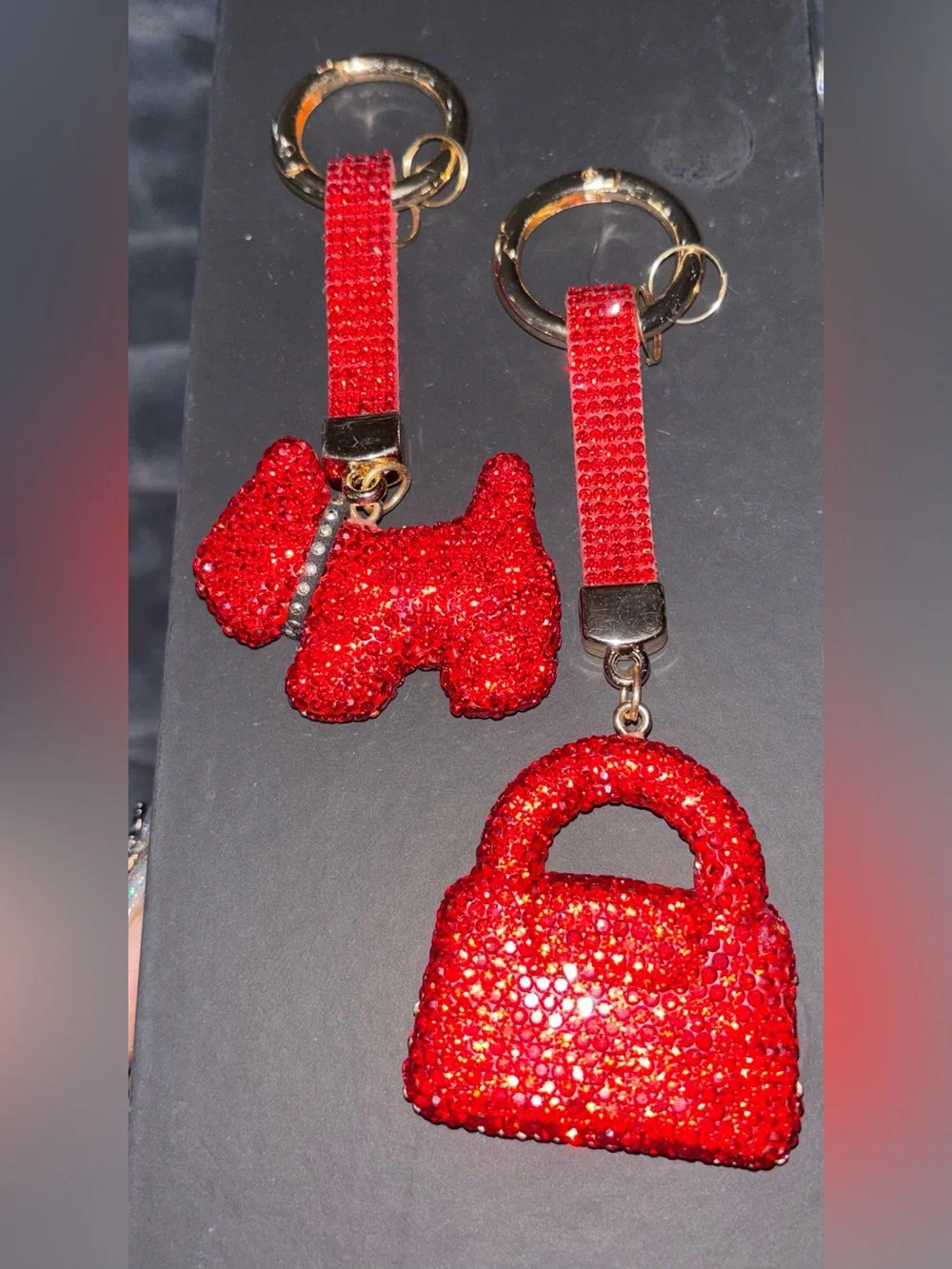 👀VIDEO ❤️Red Crystal Keychain Set - Scotty Dog and Purse - Red Stones